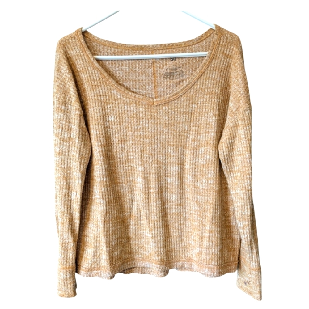SO Tan Ribbed Long Sleeve Tee Top Sweater Sz. S